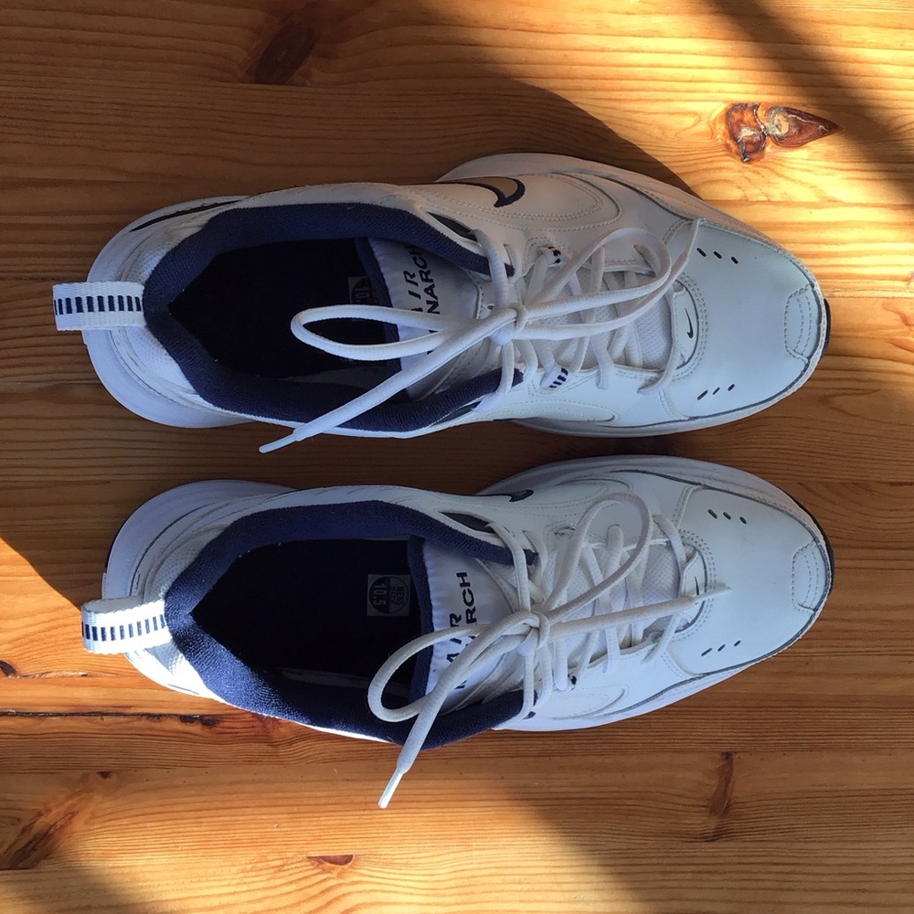 Nike Air Monarch Men's White and Navy Athletic Shoes